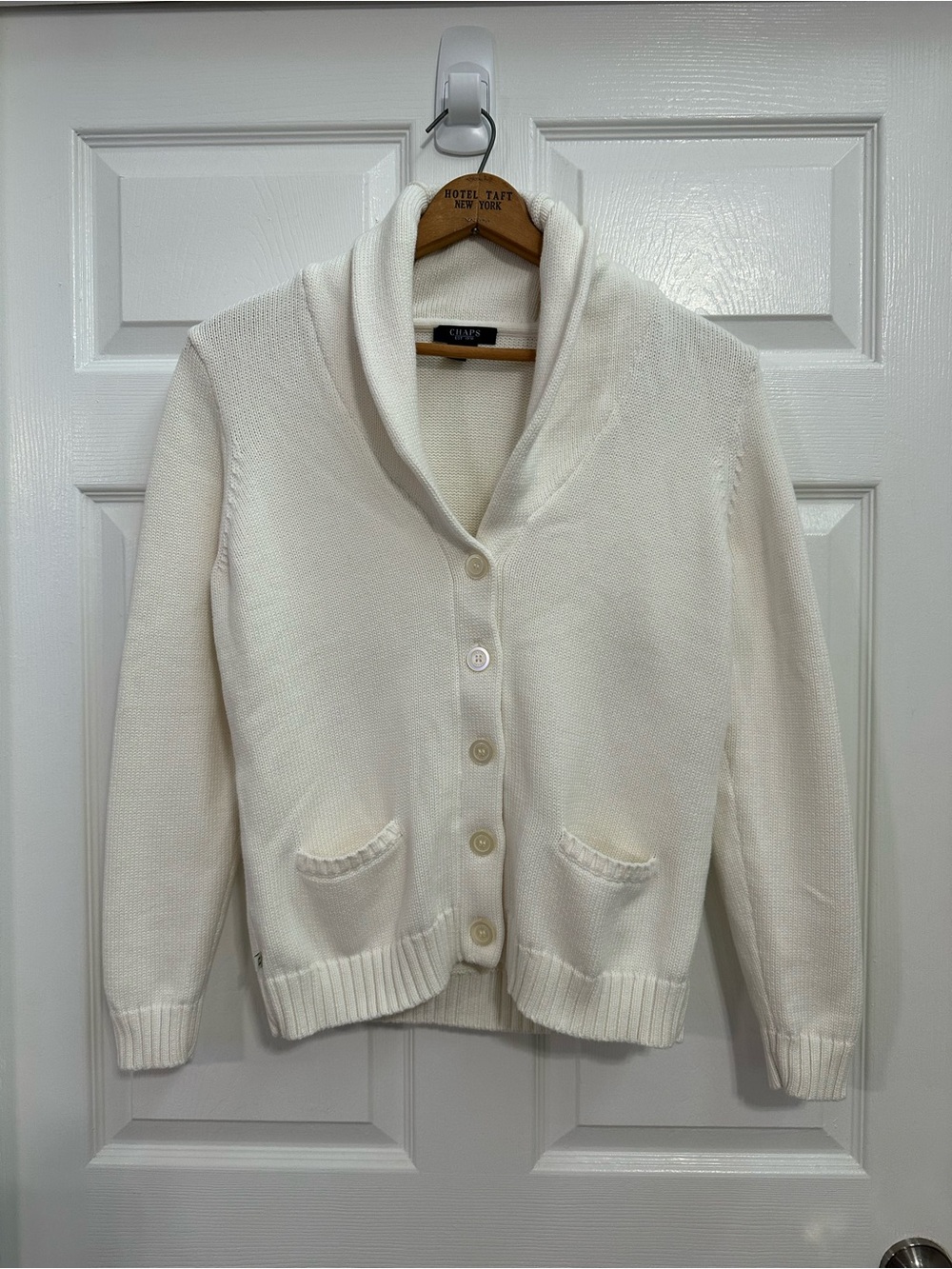 Chaps Women's Cream Shawl Collar Button-Up Cardigan